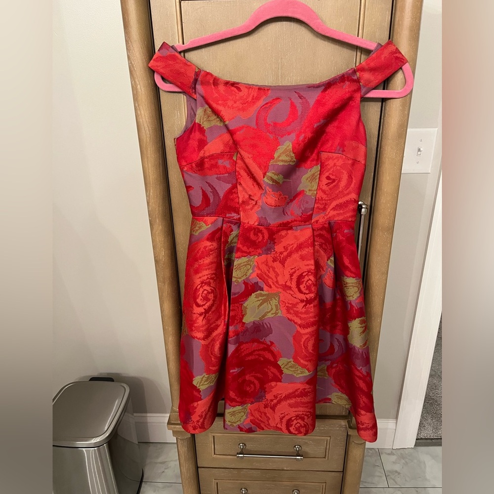 Adrianna Papell Red and Purple Floral Mini Dress